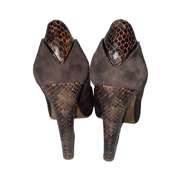 Donald J Pliner Brown Suede Snakeskin Dawn Pumps Heels Size 6 - Picture 7 of 11